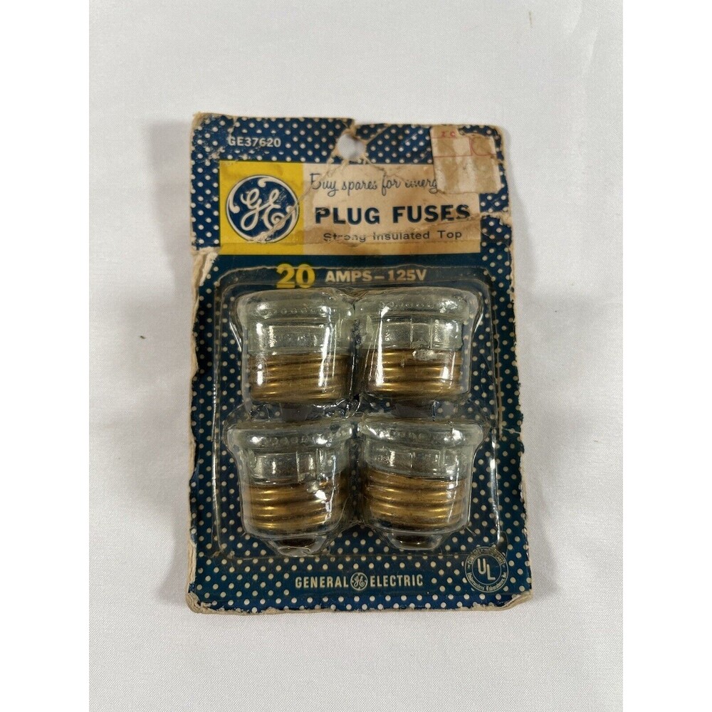 Vintage General Electric 20 Amp Plug Fuses pkg of 4 125V AC only GE37620